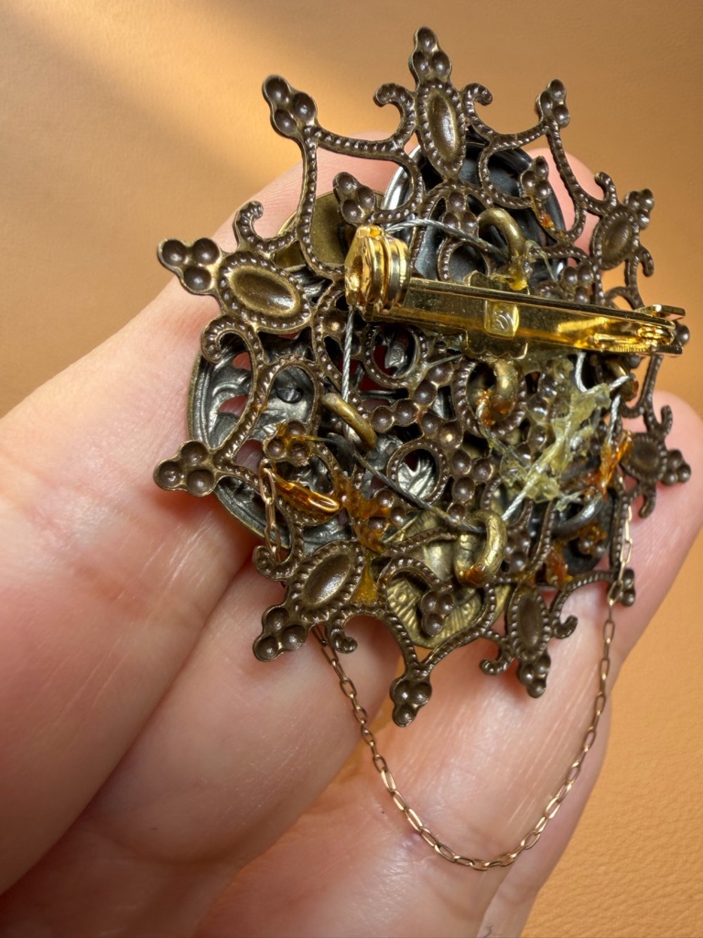 Handmade Vintage Button Collage Brooch – Steampunk Victorian Style - Picture 6 of 12